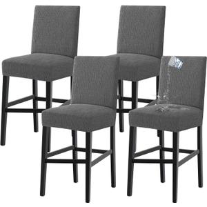 Turquoize 100% Waterproof Bar Stool Cover Stretch Washable Barstool Seat Covers Set of 4, Removable Bar Chair Covers with Backs, Counter Height Chair Cover for Kitchen Dining Room Cafe (4, Gray)