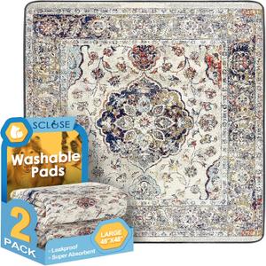 SCLOSE Washable Pee Pads for Dogs Large 2 Pack, 48" x 48" Reusable Puppy Pads Waterproof Dog Rugs, Super Absorbent, Leakproof, Dog Crate Pad, Playpen Mat, Whelping Pads, Vintage Medallion