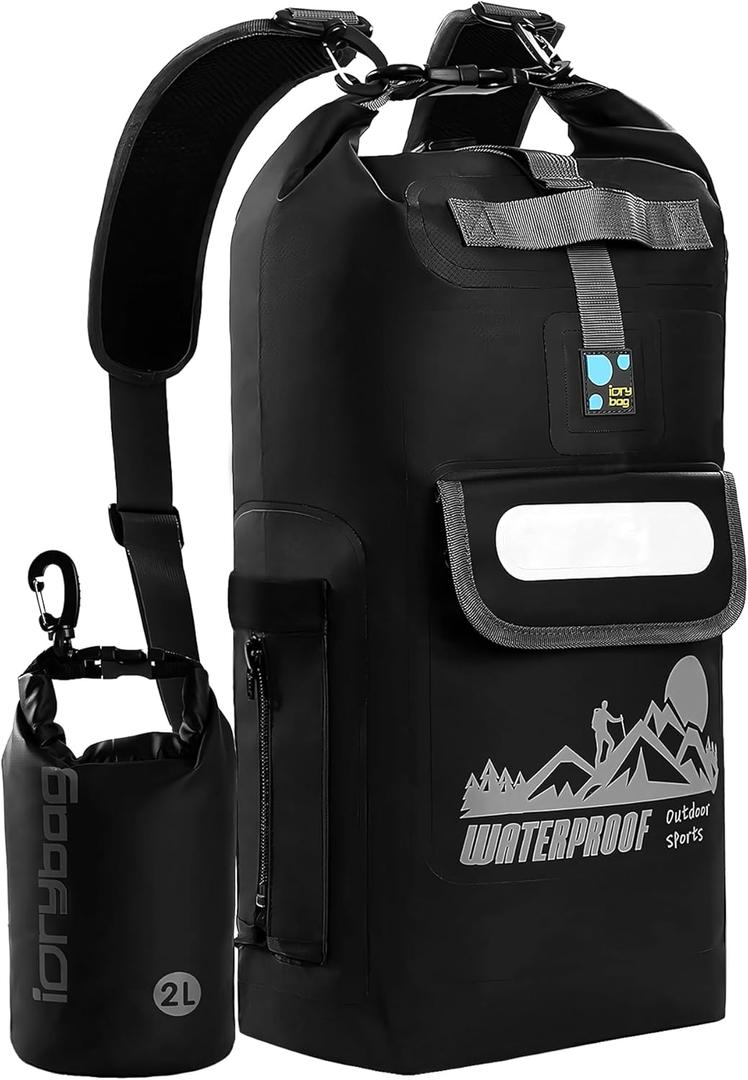 IDRYBAG Dry Bag Backpack Waterproof Floating 20L/30L/40L, Dry Bags Waterproof Backpack for Men, Dry Sack Waterproof Bag (Black) 20L