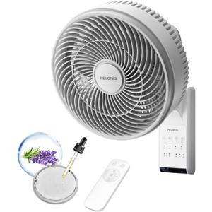 PELONIS 9 inch Wall Mount Fan with Remote Control, Osicllating Fan with 26ft Powerful Airflow, 3 Speed & 3 Modes, Auto 90 Horizontal & 68 Vertical Tilt, Indoor, 36dB, Ideal for Home, Garage, Gym