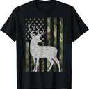 Whitetail Buck Deer Hunting Camouflage USA Flag 4th of July T-Shirt, S