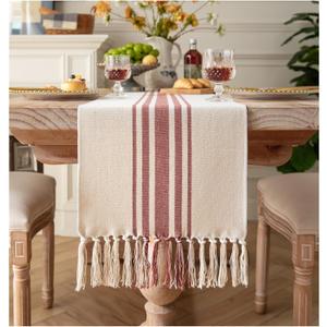 Caflife Boho Fall Table Runner for Modern Farmhouse Decor, Dining Table dcor 13 x 72 Inch Long, Coffee Table Runner with Handcrafted Tassels, Rust and Beige, for Home Bohemian Decoration