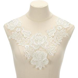uxcell 2 Pcs Lace Applique, 12.6" Lace Collar Floral Applique Sew on Embroidery Trim Neckline for Sewing Accessories DIY Craft Fabric Patches Wedding Dress Decoration, White