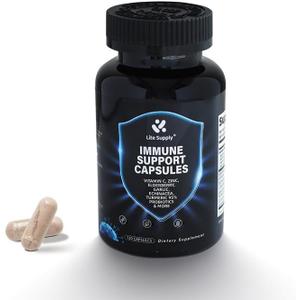 Immune Support Capsules, 10-in-1 Powerful Blend of Vitamin C, E, B6, Zinc, Elderberries, Garlic Bulb, Echinacea, Turmeric Advanced, Immune Defense for Adults, ED 10/2026