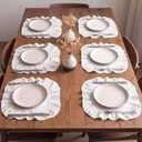 Patelai Set of 6 Beige Ruffle Placemat 16 Inch Beige Square Cotton Fabric Tablemat Farmhouse Rustic Decorative Scalloped Washable Place Mat for Wedding Holiday Party Kitchen Dining Table Decor