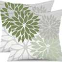 DFXSZ Outdoor Throw Pillow Covers 16x16 Inch Set of 2 Waterproof Spring Summer Geometric Elegant White Green Outdoor Pillow Covers for Patio Funiture Garden Couch 158D16