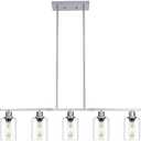 3WWWUEE 39.4" Kitchen Island Lighting, 5 Lights Clear Glass Pendant Light Fixtue, Chrome Linear Metal Chandelier for Dining&Living Room Foyer, Height Adjustable, E26 Socket