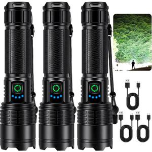 Rechargeable Led Flashlight High Lumens - 99,000lm Bright Powerful Flash Light with 5 Modes, Waterproof Handheld Linterna for Home, Camping(3 Packs)