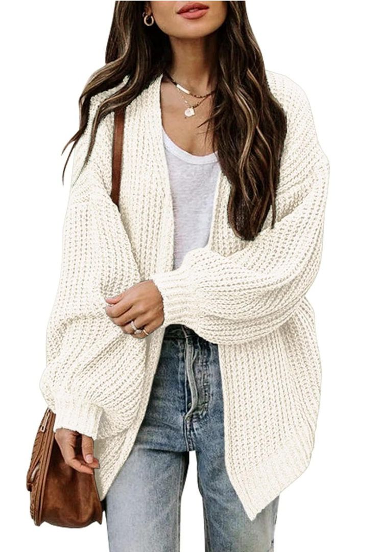 Jhsnjnr Womens Oversized Lantern Long Sleeve Sweaters Casual Chunky Knit Open Front Cardigan (XXL, Beige)