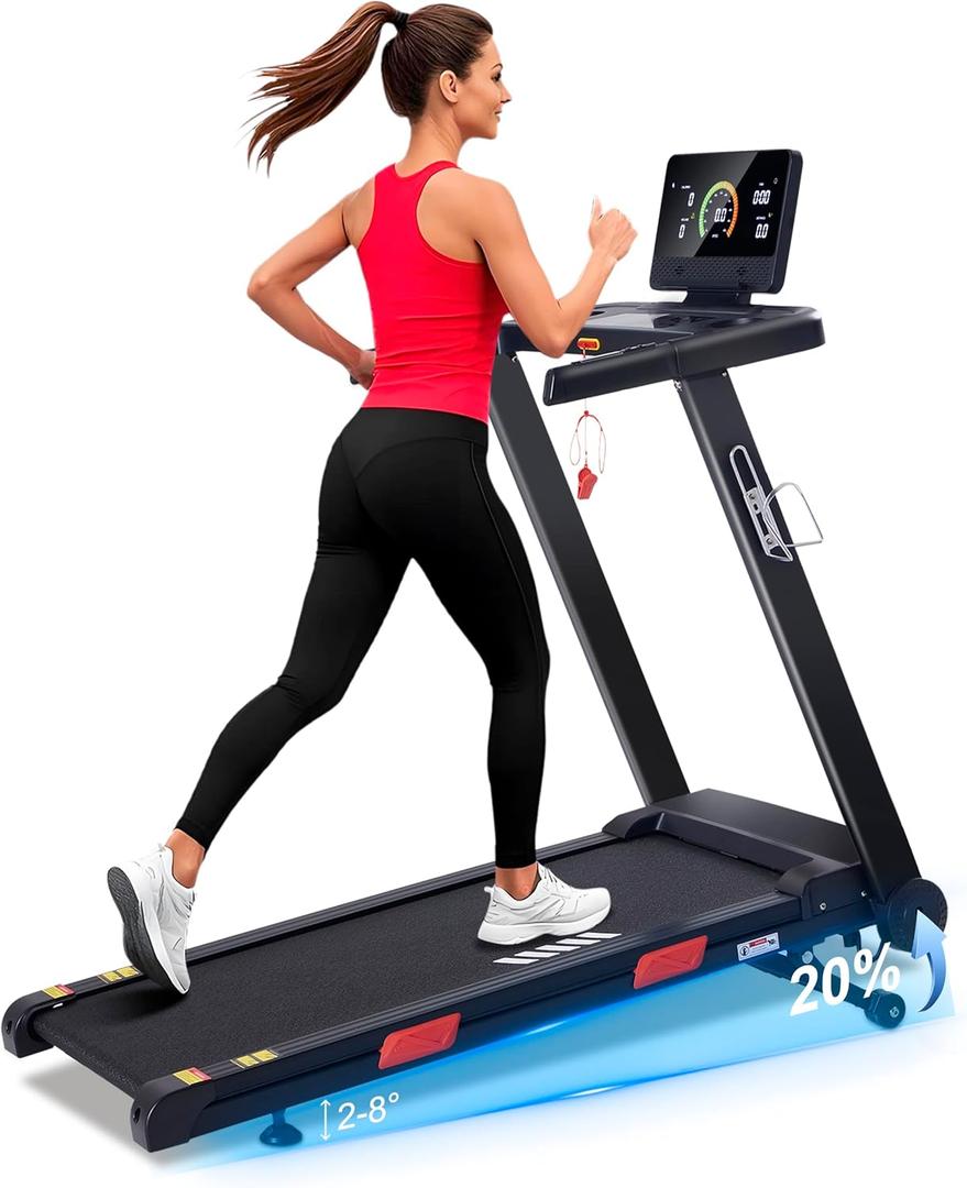 Auto Incline Treadmill, 20% Incline, 3.0HP, 10 MPH Running Machine, 18.5" Wide Belt, 350 lbs Capacity, Treadmill for Home with Bluetooth App
