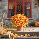 Artificial Morning Glory Fall Flowers for Outdoors, 12 Bundles UV Resistant Faux Mums, Autumn Silk Flowers for Decoration in Orange Yellow