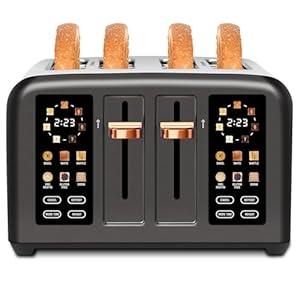 SEEDEEM Toaster 4 Slice, Stainless Steel, Touch Screen for Dual Control, Digital Timer, Smart Toaster with 6 Bread Type, 7 Shade Setting, 1.5''Wide Slot, Removable Crumb Tray, 1800W, Dark Metallic