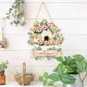 Decorative Spring Door Hangers Welcome Sign Blooming Flowers Birdhouse Wall Tags Plaque for Farmhouse Porch Front Yard Ornament Ironwork