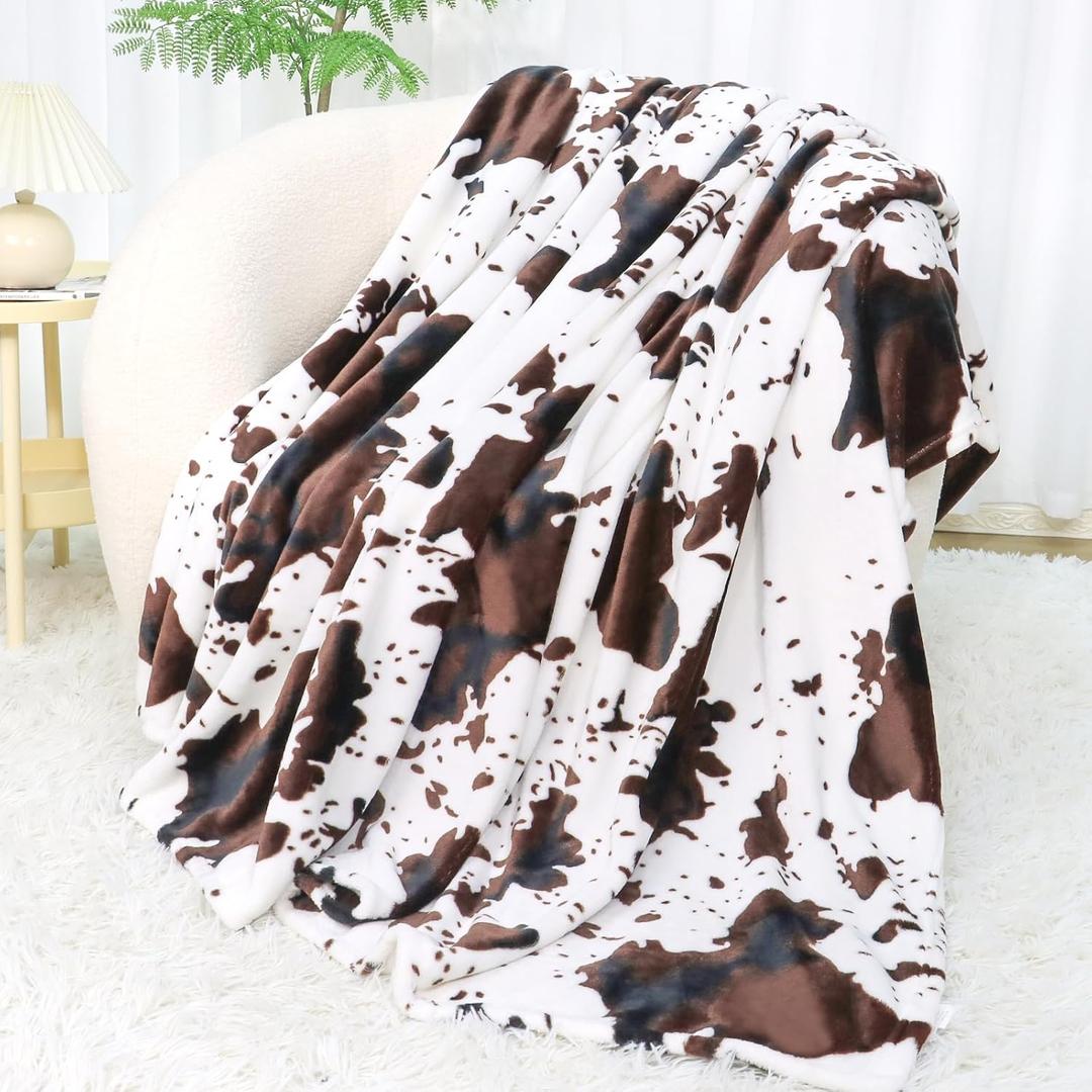 Soft Throw Blanket for Women Men, Brown White Warm Cozy Fleece Throws for Couch Bed, Farmhouse Home Living Room Decor, Birthday Gifts for Women Men Teens Boys Girls 50"x60"