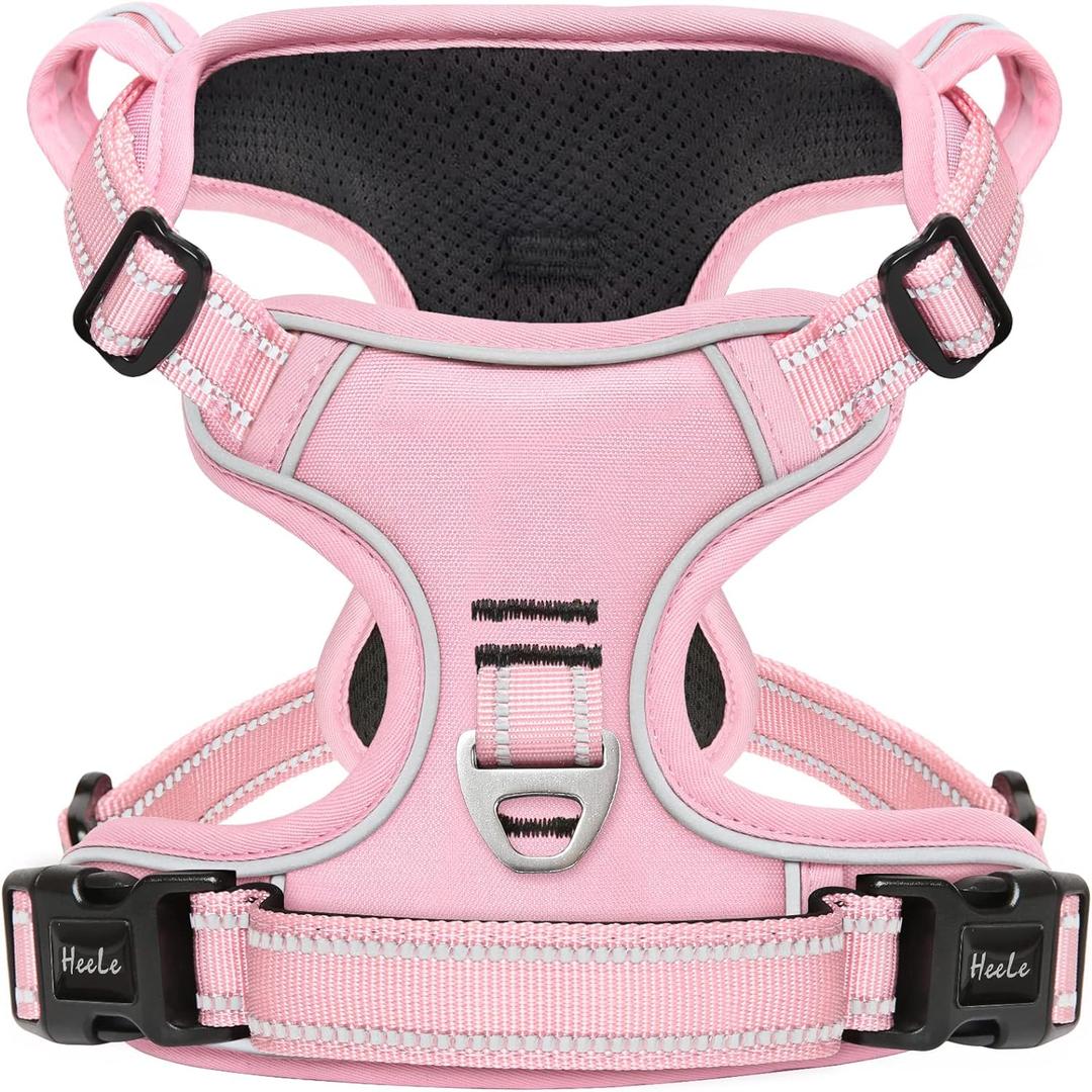 HEELE Dog Harness, No Pull Adjustable Padded Reflective Harness for Small Medium Large Dogs with Handle for Walking Training, Pink, M