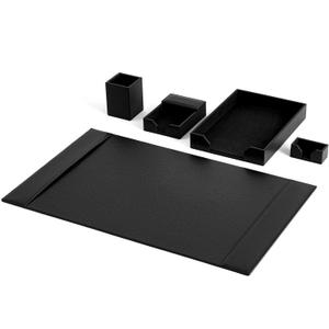 Leather Desk Pad Accessories Set - Blotter, Mat Protector, Organizer With Side Rails for Writing, Office, Home, Workplace Desktop Supplies (Black)
