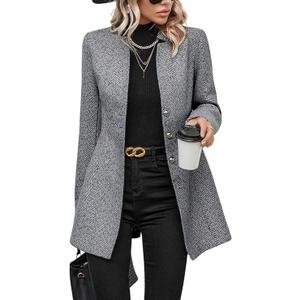 yoeasy Women's Stand Collar Single Breasted Pea Coat Casual Wool Blend Mid Long Trench Coat Winter Jackets, Size Small