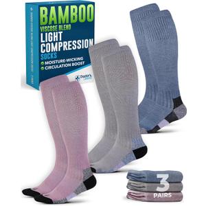 Doctor's Select Bamboo Viscose Light Compression Socks for Women & Men - 3 Pairs, 8-15 mmHg Compression Socks, Knee High, Gray/Blue/Rose - 3 Pairs, Medium