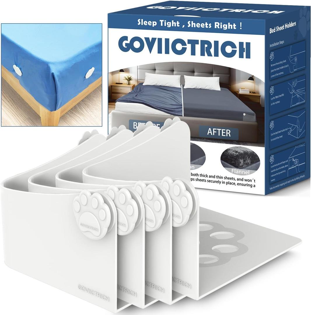 GOVIICTRICH Bed Sheet Holders Straps, Fitted Sheet Straps/Holders Keep Sheets Firm & Tight, Bedsheet Grippers with Enhanced Clips, Bed Sheet Holder Fit All Mattress Size, Easy Installation