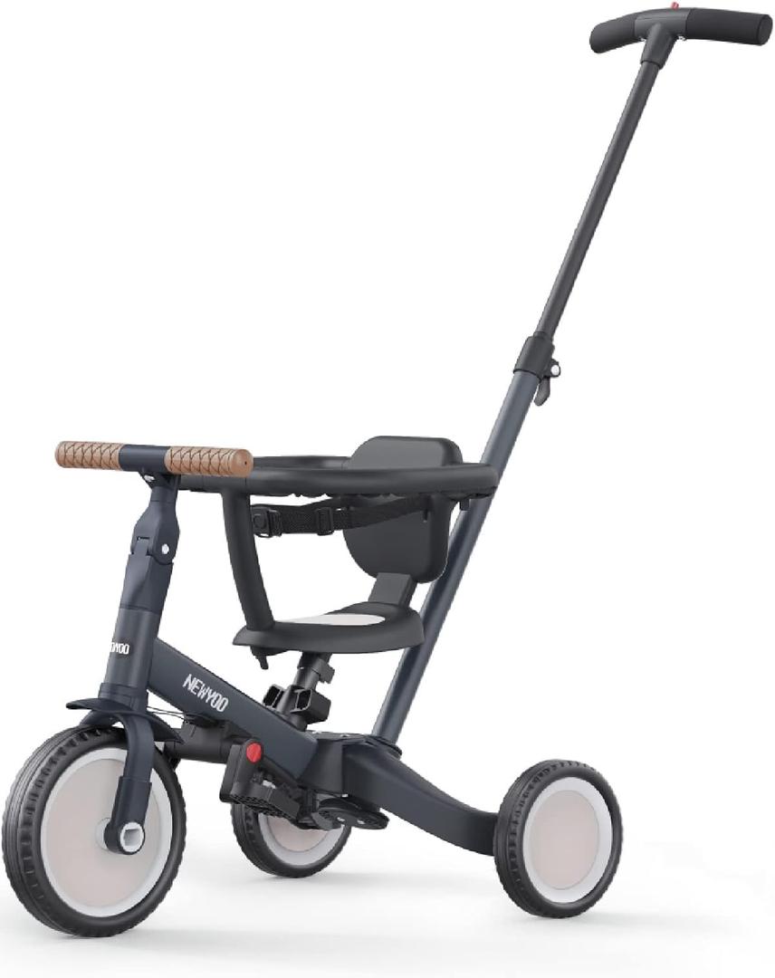 newyoo TR008 Tricycle for Toddlers 1-3, 5 in 1 Baby Balance Bike, Christmas and Birthday Gift for Boy and Girl, Toddler Bike with Parent Push Handle & Safety Guard, Dark Gray, TR008