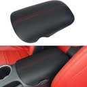 Console Cover for Ford Mustang Accessories 2026 2025 2024 2015-2023 Customized Leather Center Armrest Cover Seat Storage Box Lid Pad Seat Cover (Red Stitches)