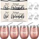 Kolewo4ever 12 Pieces Girl Trip Gifts Favors Bulk Friend Appreciation Gifts Set 4 Friends Wine Tumbler 4 Friends Cosmetic Bag 4 Keychains Appreciation Funny Long Distance Friendship Gift