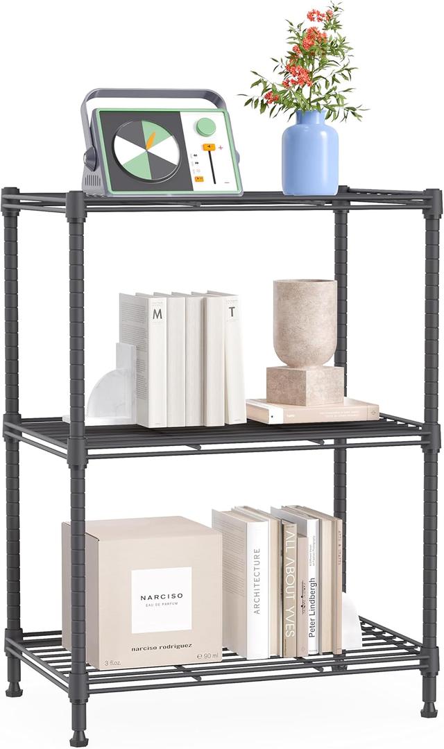 IZEUK 3 Tier Shelf, Heavy Duty Steel Wire Shelving Unit for Home, Kitchen, Laundry Room Organization, Office Storage Rack (17.7" W x 11.8" D x 26.3" H, 450LBS, Grey)