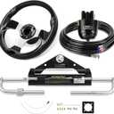 100HP/150HP/300HP Hydraulic Outboard Steering Kit, Marine Hydraulic Steering System with Bi-Directional Locking Cylinders and High Strength Nylon Hose, Single Station, Single Engine Use