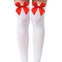 akiido Thigh High Stockings with Stain Bow Accent, White Knee High Socks Over Knee Long Stockings for Women