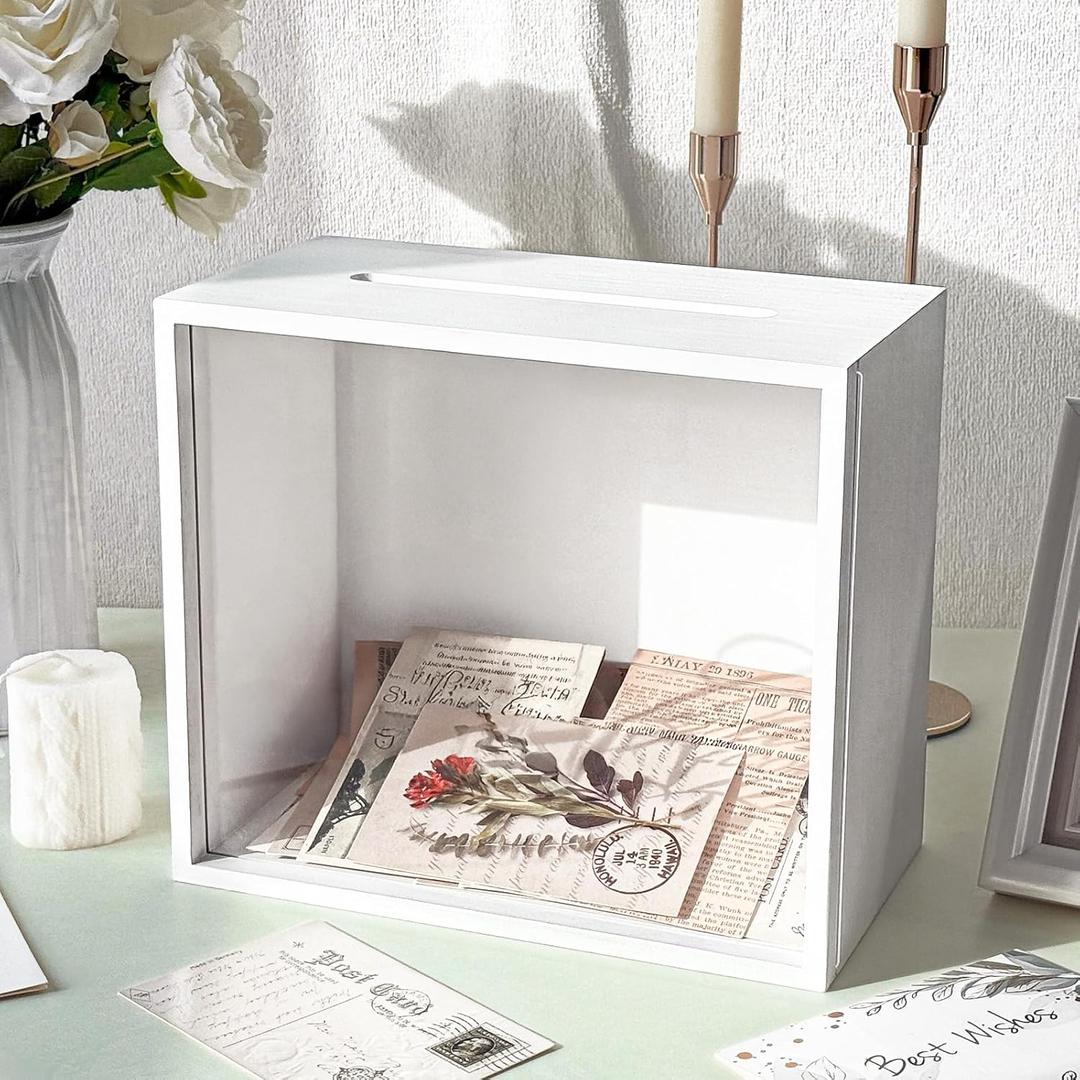 OurWarm White Wedding Card Box with Slot, Wooden Card Box for Wedding Reception, Large Envelope Wedding Boxes for Cards, Money Gift Cards Holder for Party, Birthday, Baby Shower, Graduation