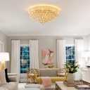 12 - Light Flush Mount Crystal Chandelier for Living Room Dining Room Entryway Hallway Bedroom Foyer Gold Finish, Size: 24"