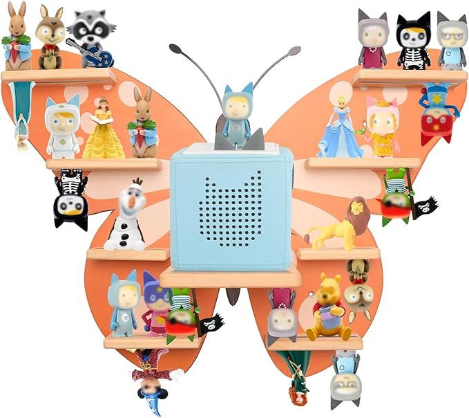 RZYLKA Butterfly for Tonies Box Organizer Storage Shelf Wall Mounted, Magnetic Floating Shelves for Toniebox 1/2 Player Tonies Figures Characters, Charger, Display Collection 30~40 Characters