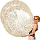 Junkin 2 Pcs 48'' Giant Sequins Beach Ball Inflatable Glitter Confetti Clear Large Jumbo Balls Water Beach Toys for Outdoor Summer Swimming Pool Party Favors (Gold)