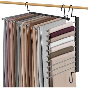 Pants Hangers Space Saving, 10-Tier Stainless Steel Closet Organizer, Plastic-Free, Collapsible Non-Slip Design Space Saving Hangers, Rotation for Legging Pant Rack, Storage and Organization