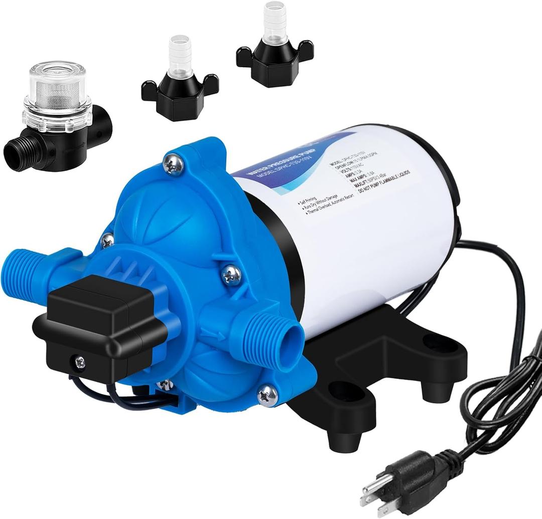 DC HOUSE 110 Volt RV Water Pressure Diaphragm Pump 4GPM 50PSI 33-Series 110V AC Camper On Demand Water Transfer Pump Electric with Power Plug for Bathroom Kitchen Food Truck Sprinkler Irrigation