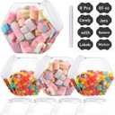 Glazeal 8 Pcs 30oz Plastic Candy Jars with 8 Pcs Spoons, 16 Pcs Label Stickers & 1 Pcs Marker, Hexagon Candy Containers with Lids for Candy Buffet, Kitchen Storage Containers Set (5.2"x4.7"x3")
