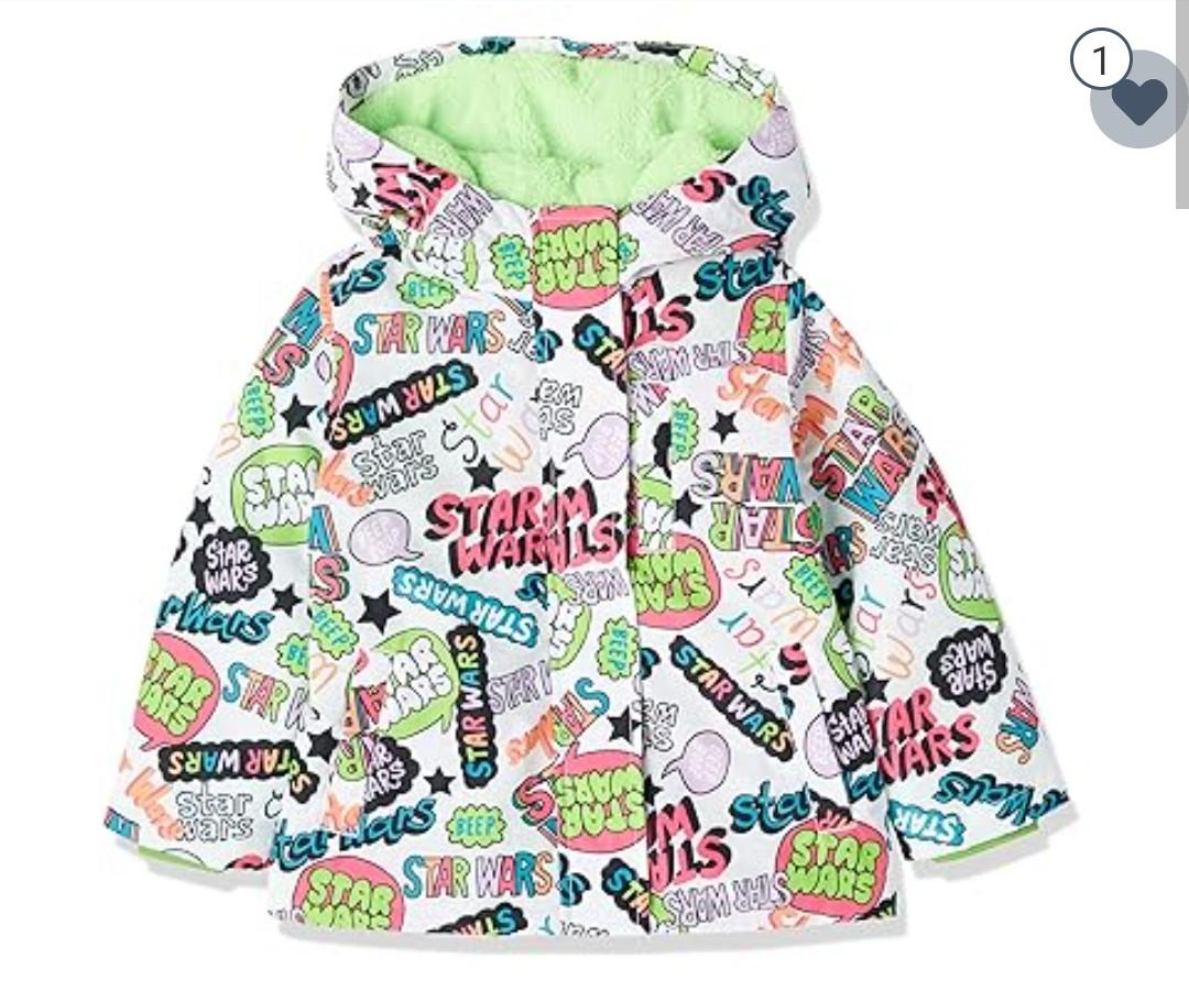 Amazon Essentials Disney | Marvel | Star Wars | Frozen | Princess Girls' Warm Puffer Jacket Coat (Previously Spotted Zebra), Star Wars Scribble, Medium
