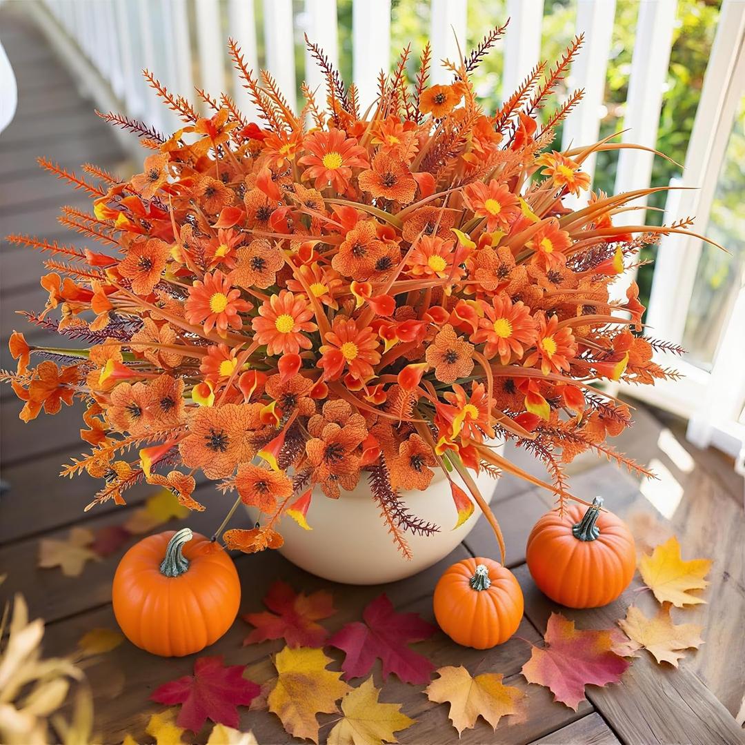 Uieke 36PCS Artificial Mums Outdoor Fall Fake Plastic Flowers Fake Autumn Plants No Fade for Outside Window Box Porch Planters Farmhouse Garden Decor