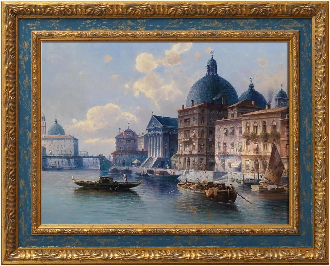2.6" Wide DIY Vintage Frame for 18x24 Rococo Abstract Paintings, Traditional Ornate Frames for Art Lover Housewarming Birthday Wedding Grandparents Teacher Gift, No Glass & Backing (Blue Gold)