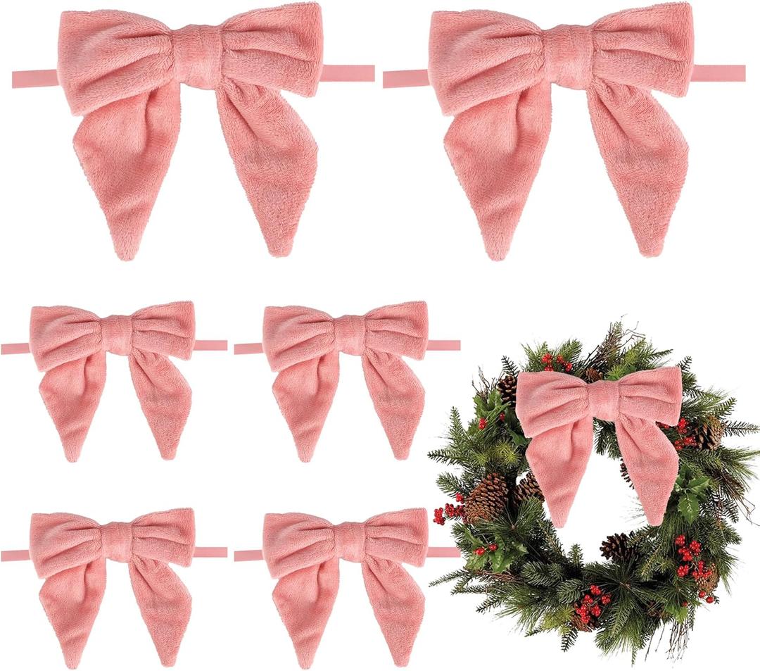 AIMUDI Pink Fur Bows 5''6'' Christmas Bows for Gift Wrapping Present Bows Faux Fur Bows for Christmas Trees Fireplaces Wreaths Crafts Home Outdoor Winter Decoration, 12 PCs