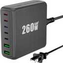 USB C Charger Block, 260W 7-Port Desktop USB C Charger, 2x65W Ports Laptop Charging Compatible with MacBook Pro/Air, iPad Series,iPhone 14/13/Mini/Pro/13Pro Max/12, Galaxy (grey)