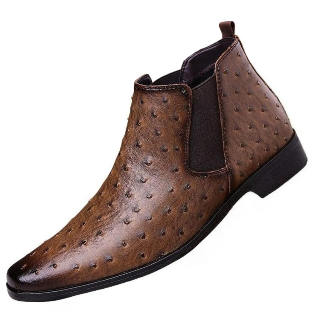 Men's Ostrich Patent Leather Pull-On Chelsea Boots Pointed Toe Low Heel Elastic Comfortable Soft Non-Slip Breathable Lightweight Casual Ankle Boots For Walking Driving Office Party Activities 47