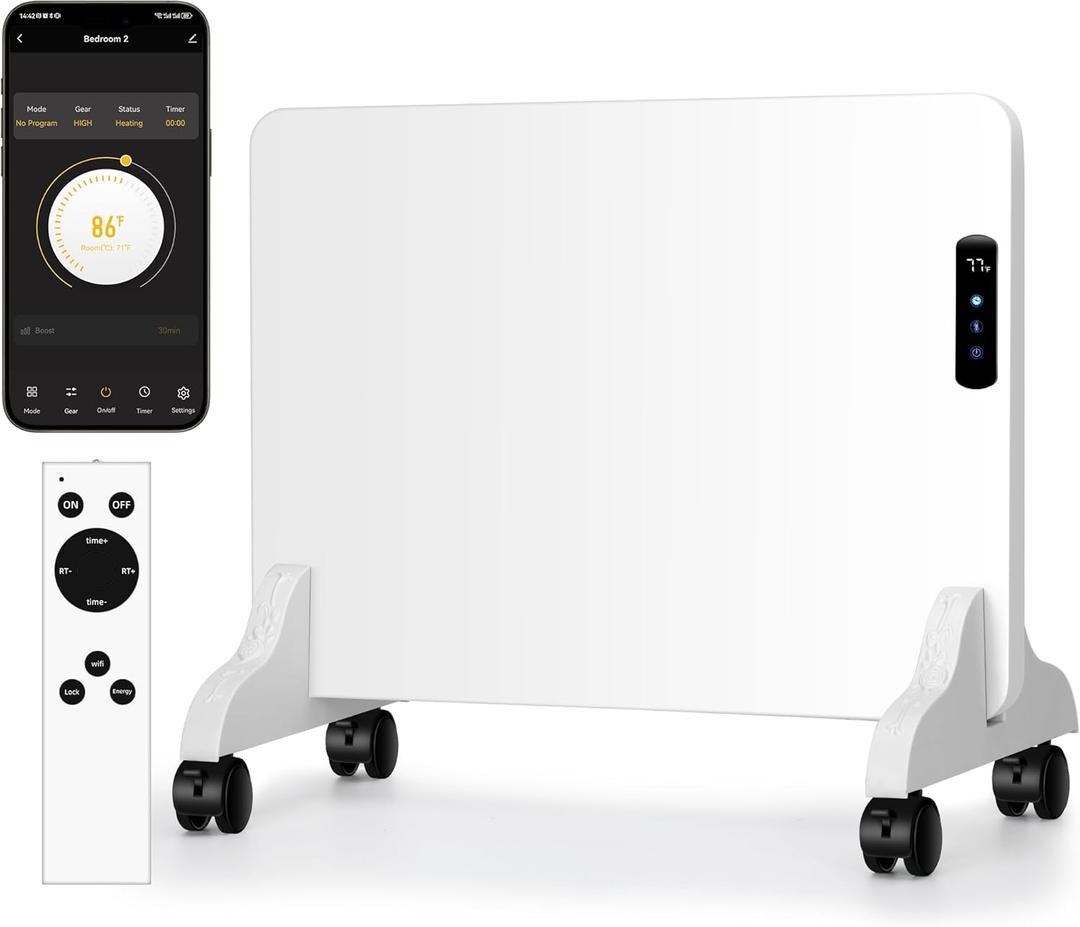 Smart Convection Space Heater, Movable Floor Heater with Wall Mounted Kit for Indoor Use, 600W Energy Efficient Heaters, Remote/APP Control, Quiet Heaters for Bedroom, Office etc