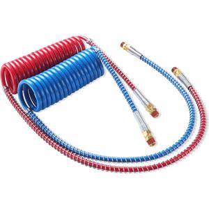 Semi Truck Air Brake Line Hose Coil Assembly Coiled Set Airline Kit Blue Red Pigtail Air Hose for Tractor Trailer,1/2" NPT DOT Fittings (15' Length x 40" Tractor Lead)