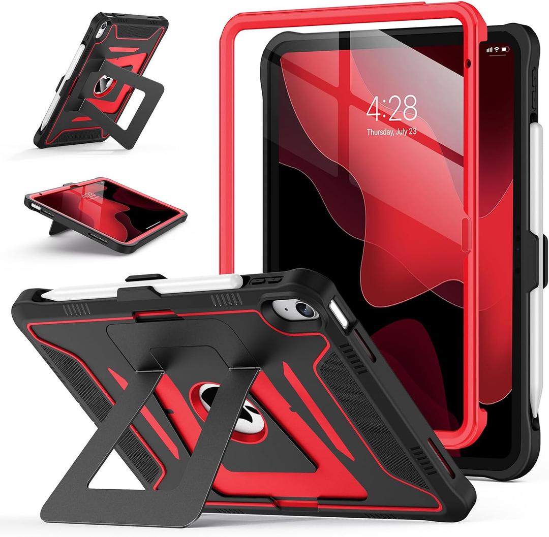 Soke Case for iPad (A16) 11th Generation 11-Inch 2025 /10th Generation 10.9-Inch 2022, with Screen Protector and Multi-Angle Kickstand, Rugged Full Body Heavy Duty Protective Cover - Black Red
