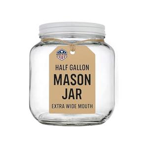 kitchentoolz Half Gallon Mason Jar Wide Mouth with Airtight Metal Lid - Safe for Fermenting Kombucha Kefir - Curing Pickling, Storing and Canning - BPA-Free Dishwasher Safe (1, White Lid)