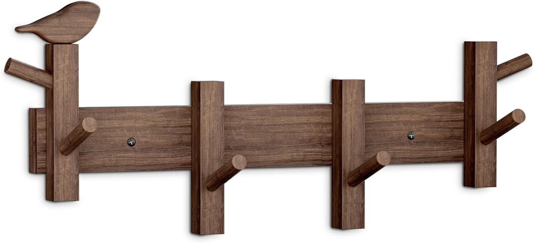 Coat Rack Wall MountSolid Acacia Wall Mounted Coat Rack with 4+2 Heavy Duty Wall Hooks for Hanging CoatsBackpacksTowelsetc. Coat Hooks Wall Mount for Entryway, Bathroom,etc
