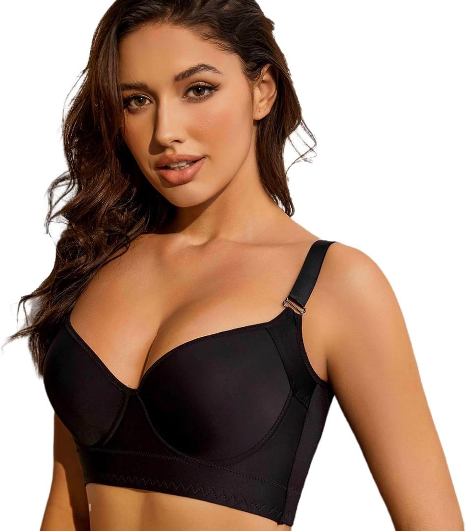 Push Up Bras for Women Daisy Bra Bras for Back Fat Sexy Comfortable Back Smoothing Bra (34B-46DD) (Black)