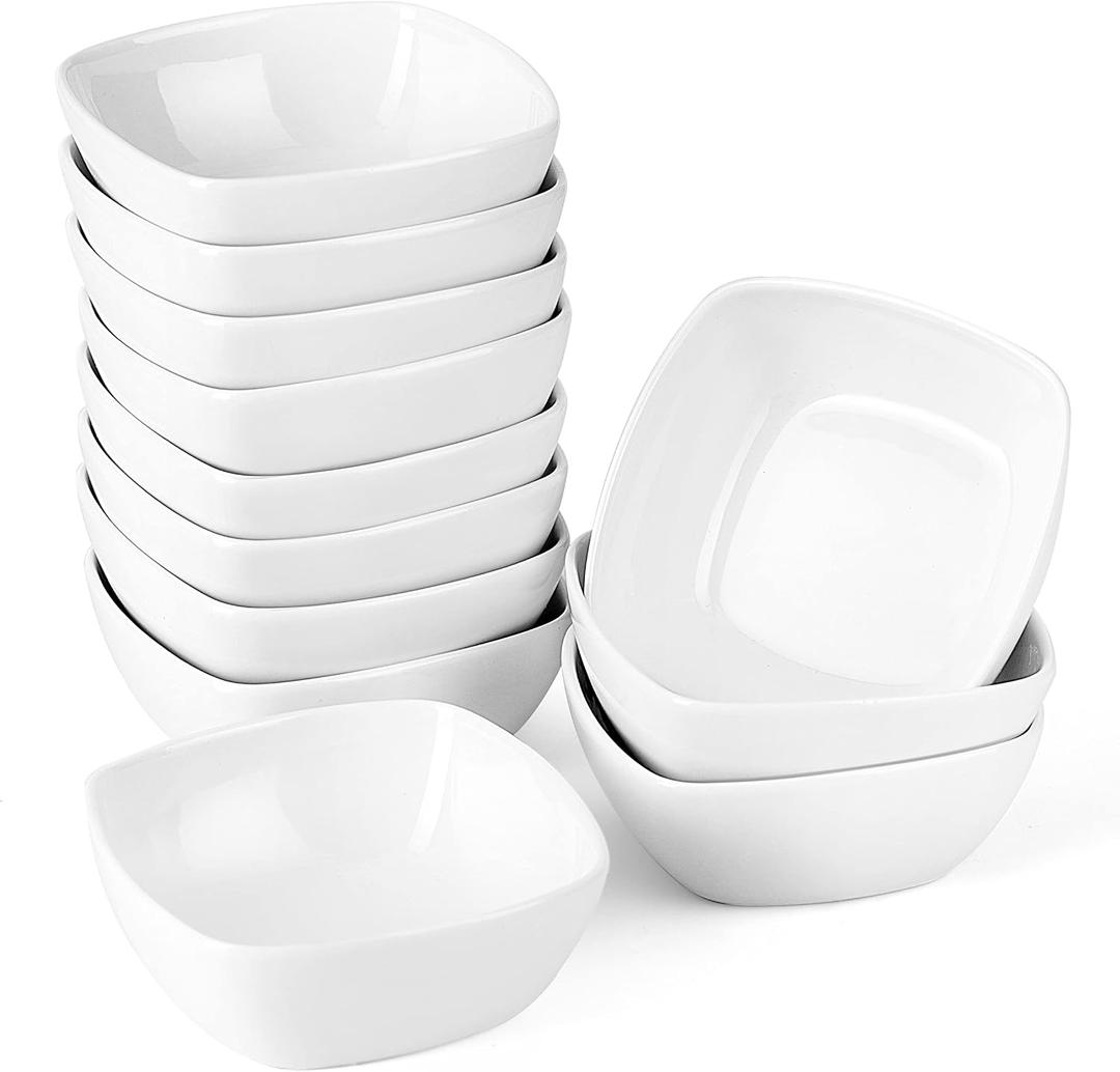 MALACASA 5 oz Porcelain Dip Bowls Set, 10 Pack Small Ramekins, Dipping Sauce Dishes, Stackable Tiny Ramekins for Pudding, Souffle, Brulee, Dessert, Snack, Charcuterie Boards accessories, Oven Safe