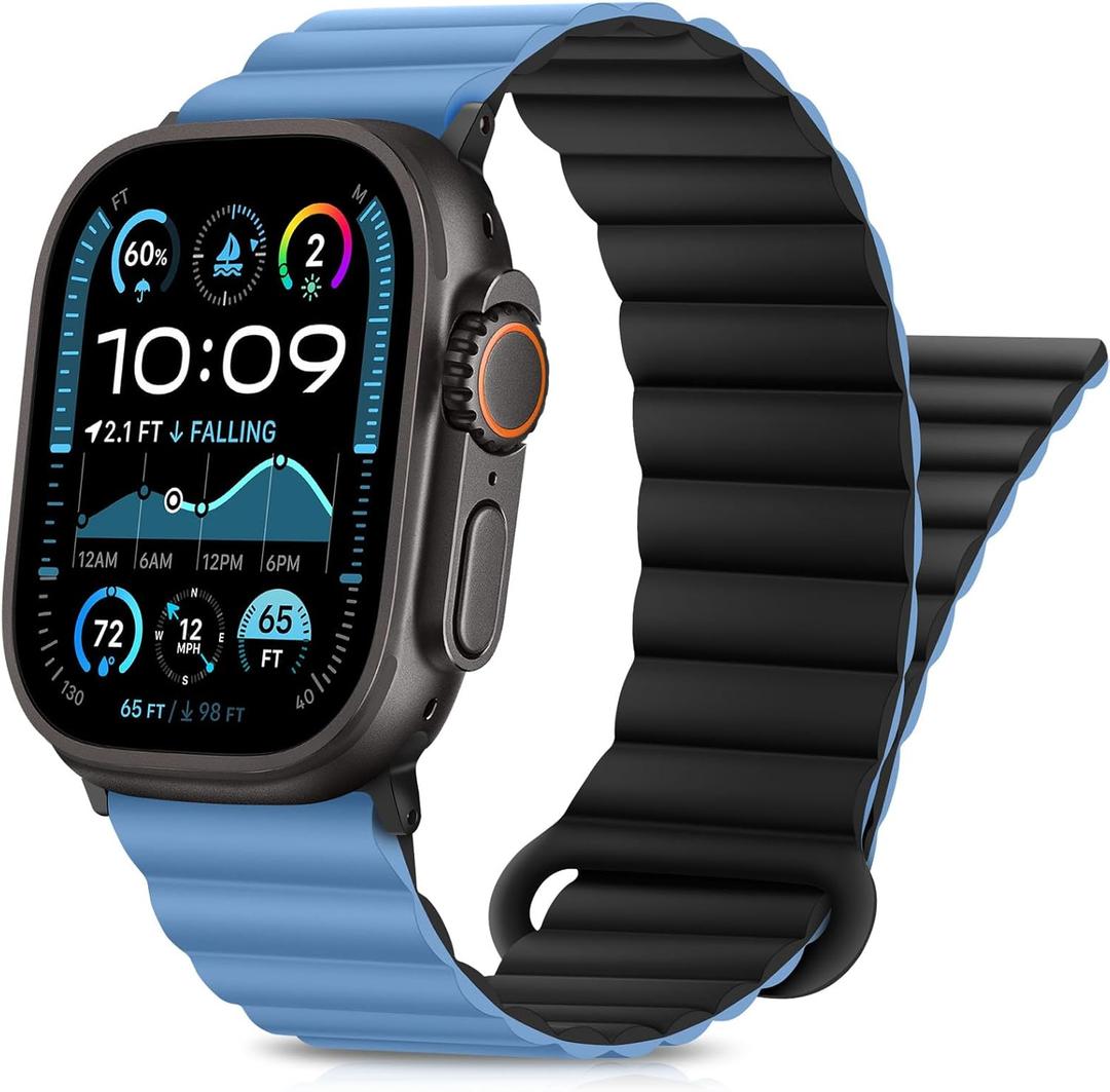 HITZEE Compatible with Apple Watch Band 49/46/45/44/42/41/40/38mm, Double Sided Silicone Magnetic Band Compatible for iWatch Ultra 3/2/1 Series 11 10 9 8 7 SE3 6 5-1 (42/44/45/46/49mm, Blue Black)
